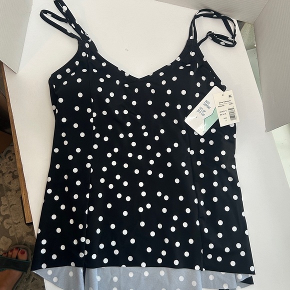 Swim Solutions Tankini Size 10 Black & White Polka Dots - Picture 7 of 14